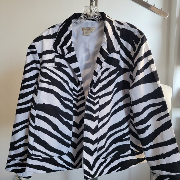 Patrick Christopher Black & White Geometric Open Front Lined Jacket (Size 2X) - Picture 11 of 14